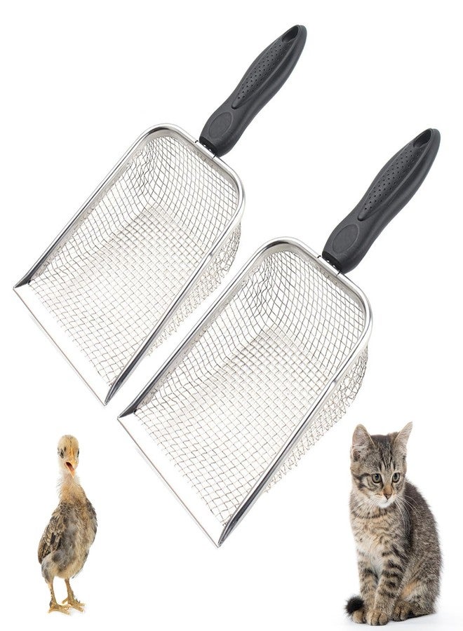 Delphinus Chicken Poop Scooper for Coop, 2 Pack Chicken Coop Shovel with 0.15inch & 0.2inch Mesh Metal Chicken Coop Rake and Scoop Tool,Sifting Shovel for All Litter Types Easy Clean Kitty Waste Litter - Image 1
